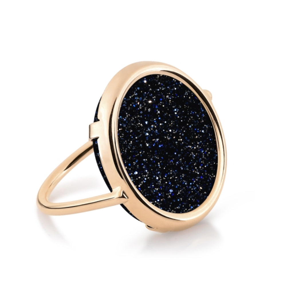BAGUE AJNA BLUE SANDSTONE DISC OR ROSE 18K