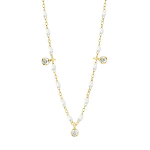 COLLIER GIGI SUPREME  OR JAUNE 18K 3 DIAMANTS 45CM RESINE BLANCHE