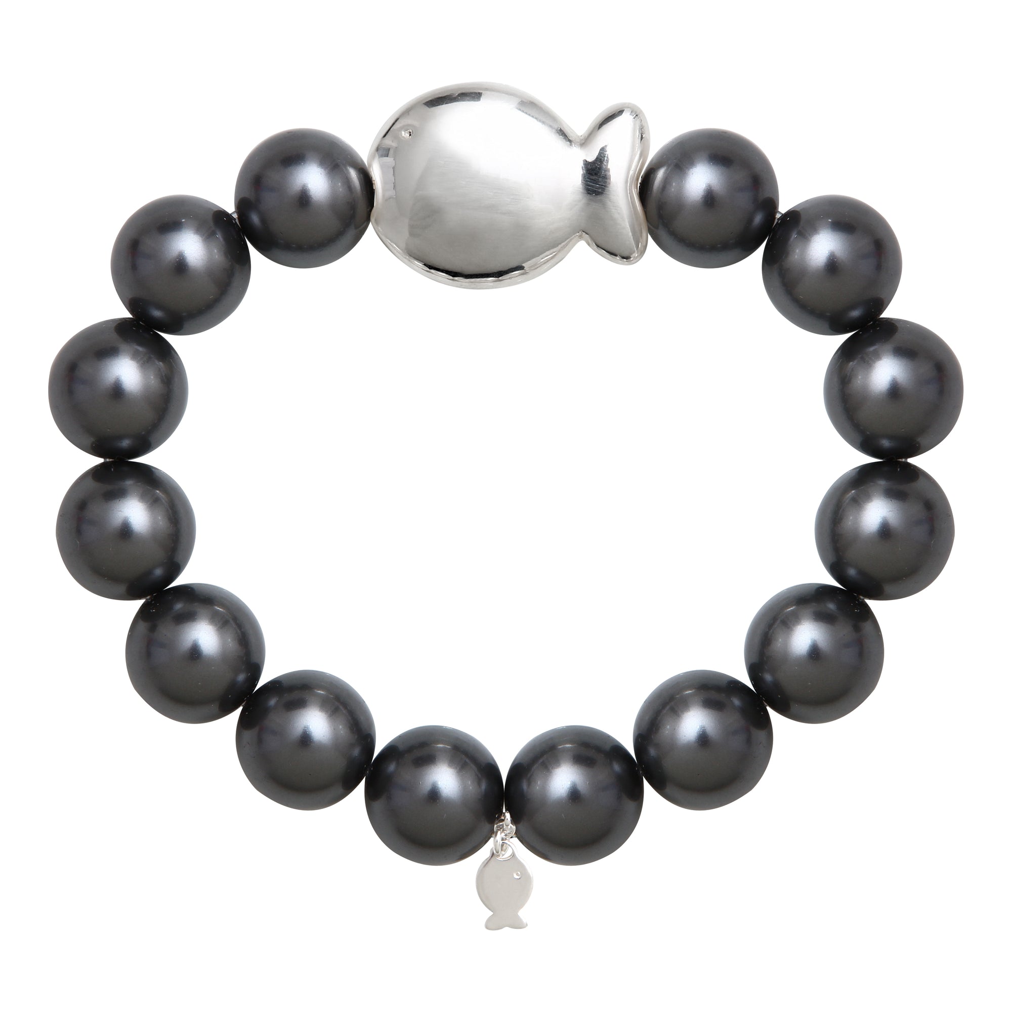 Bracelet Poisson et Perles Gris Foncé