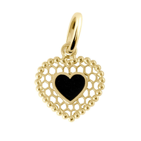 PENDENTIF LACE HEART OR JAUNE 18K EMAIL NOIR